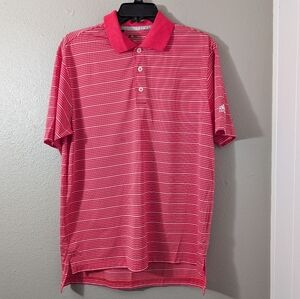 Adidas Red and White Striped Polo Shirt Climalite Golf shirt